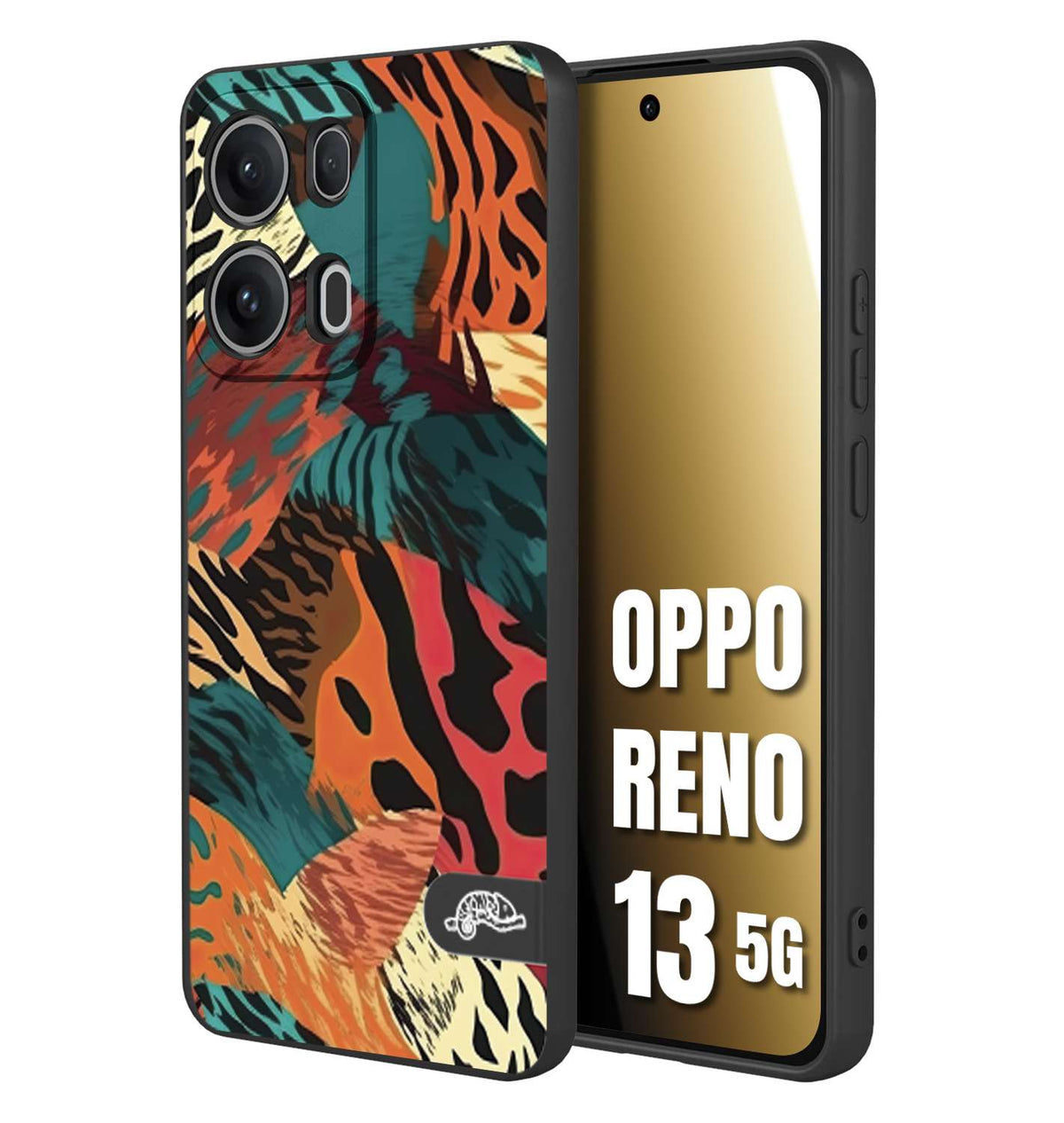 CUSTOMIZZA - Custodia cover nera morbida in tpu compatibile per Oppo Reno 13 5G leopardato tigrato tiger colorata summer arancio verde fucsia