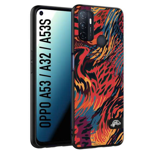 CUSTOMIZZA - Custodia cover nera morbida in tpu compatibile per Oppo A53 - A32 - A53S leopardato maculato tigrato colorata fiamme rossa blu arancione
