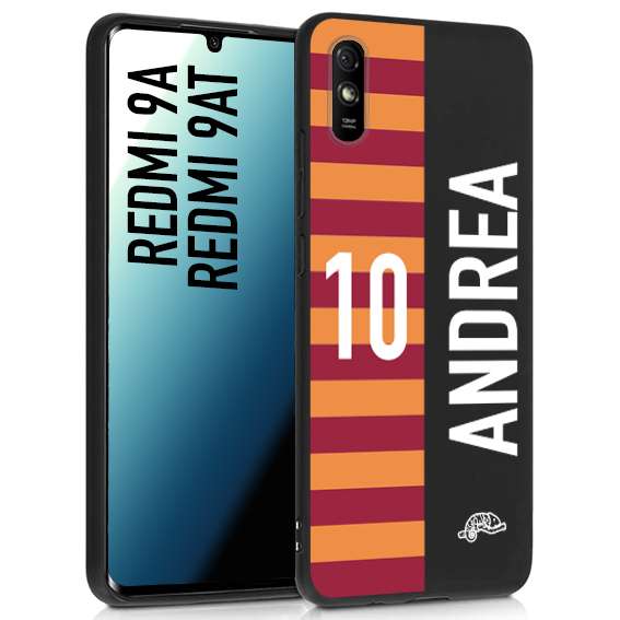 CUSTOMIZZA - Custodia cover nera morbida in tpu compatibile per Xiaomi Redmi 9A - 9AT personalizzata calcio football nome e numero calciatori giallo rossi