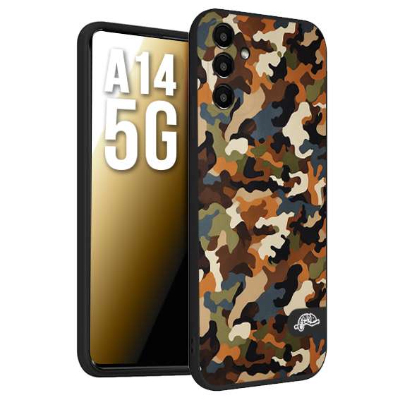 CUSTOMIZZA - Custodia cover nera morbida in tpu compatibile per Samsung A14 5G camouflage mimetico militare moderno blu marrone beige