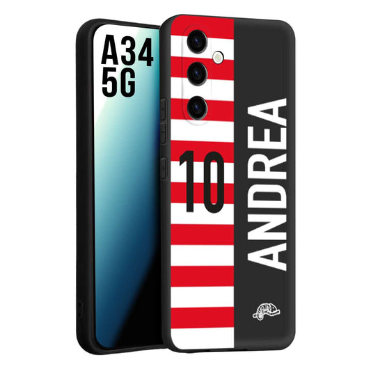 CUSTOMIZZA - Custodia cover nera morbida in tpu compatibile per Samsung A34 5G personalizzata calcio football nome e numero calciatori bianco rossa