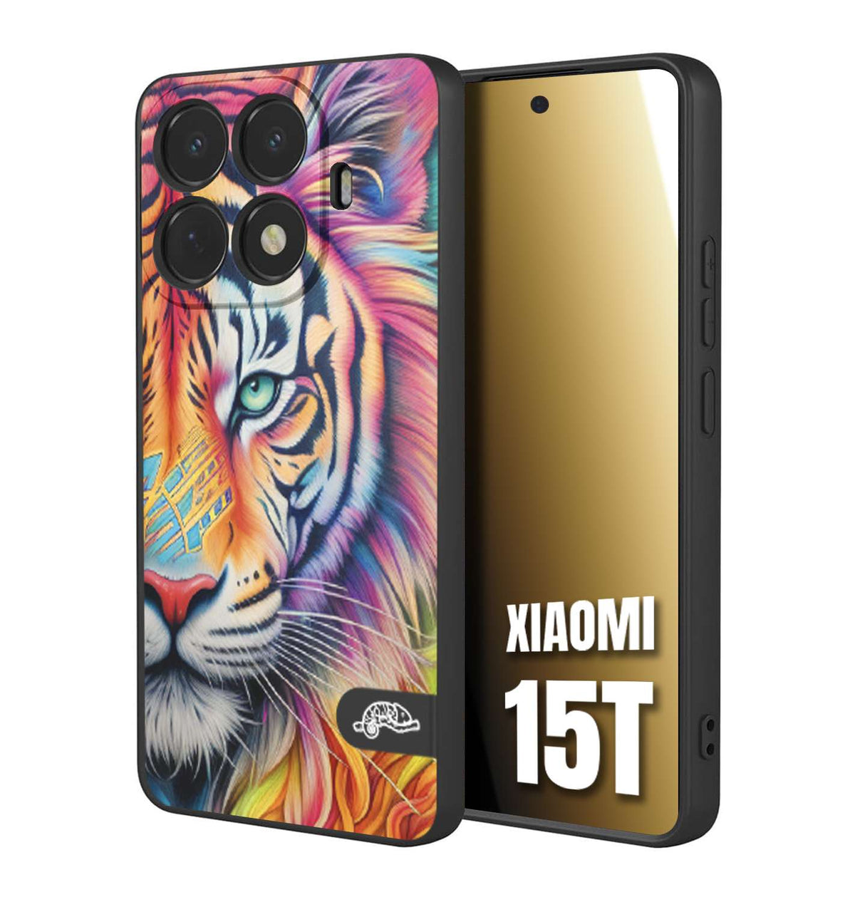 CUSTOMIZZA - Custodia cover nera morbida in tpu compatibile per Xiaomi 15T animali color tigre tiger viso colori vibranti disegnato schizzo