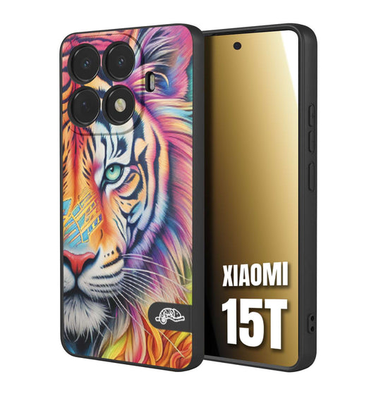 CUSTOMIZZA - Custodia cover nera morbida in tpu compatibile per Xiaomi 15T animali color tigre tiger viso colori vibranti disegnato schizzo