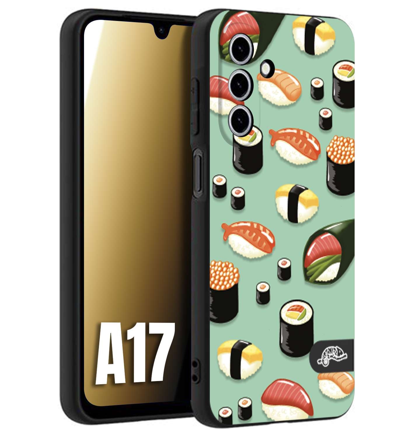 CUSTOMIZZA - Custodia cover nera morbida in tpu compatibile per Samsung A17 sushi disegni giapponese nighiri acquamarina verde
