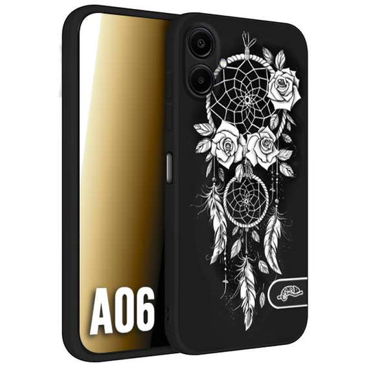 CUSTOMIZZA - Custodia cover nera morbida in tpu compatibile per Samsung A06 acchiappasogni dreamcatcher black and white bianco a rilievo disegnato tattoo tatuaggio