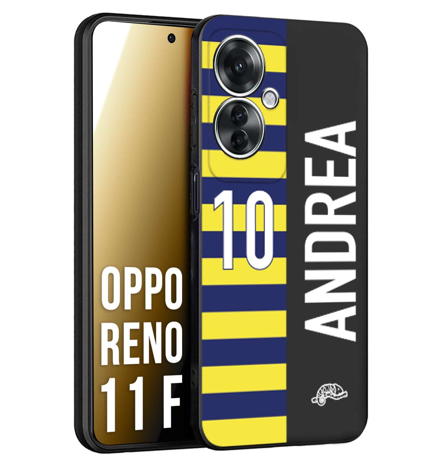 CUSTOMIZZA - Custodia cover nera morbida in tpu compatibile per Oppo Reno 11 F 5G personalizzata calcio football nome e numero calciatori giallo blu