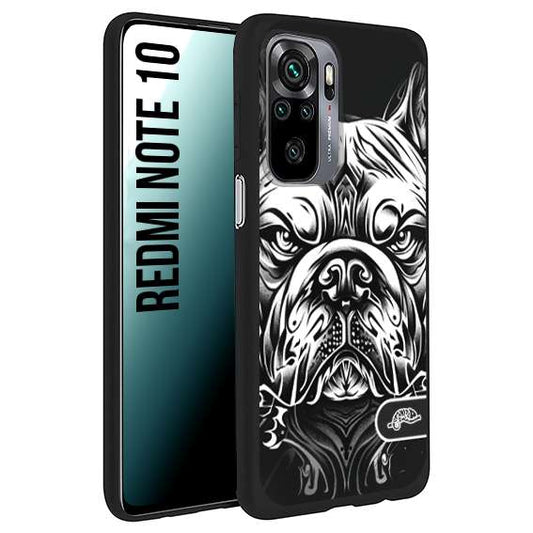 CUSTOMIZZA - Custodia cover nera morbida in tpu compatibile per Xiaomi Redmi Note 10 bulldog bianco a rilievo disegnato tattoo tatuaggio