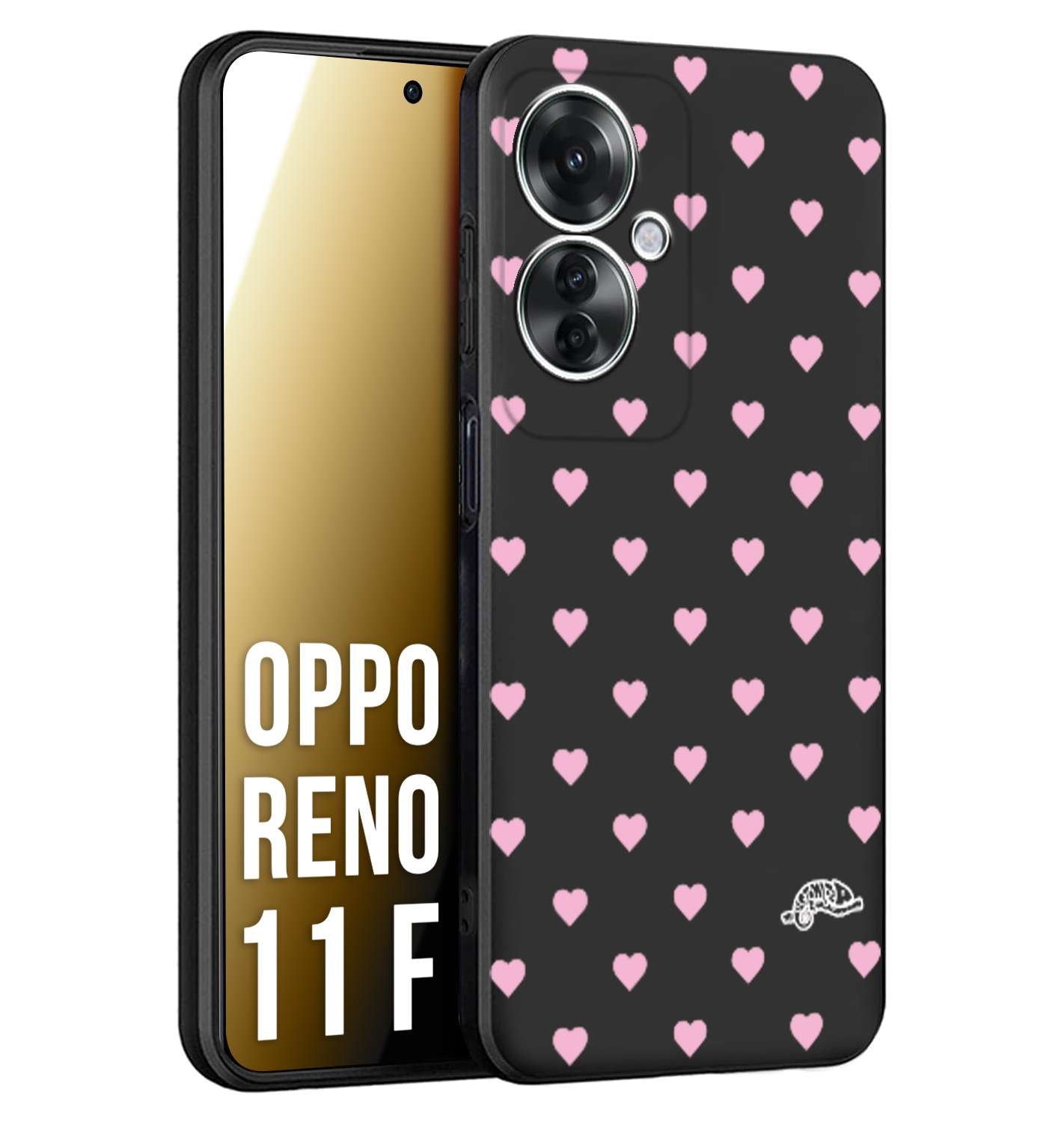 CUSTOMIZZA - Custodia cover nera morbida in tpu compatibile per Oppo Reno 11 F 5G cuori pois rosa su nero donna pin up vintage