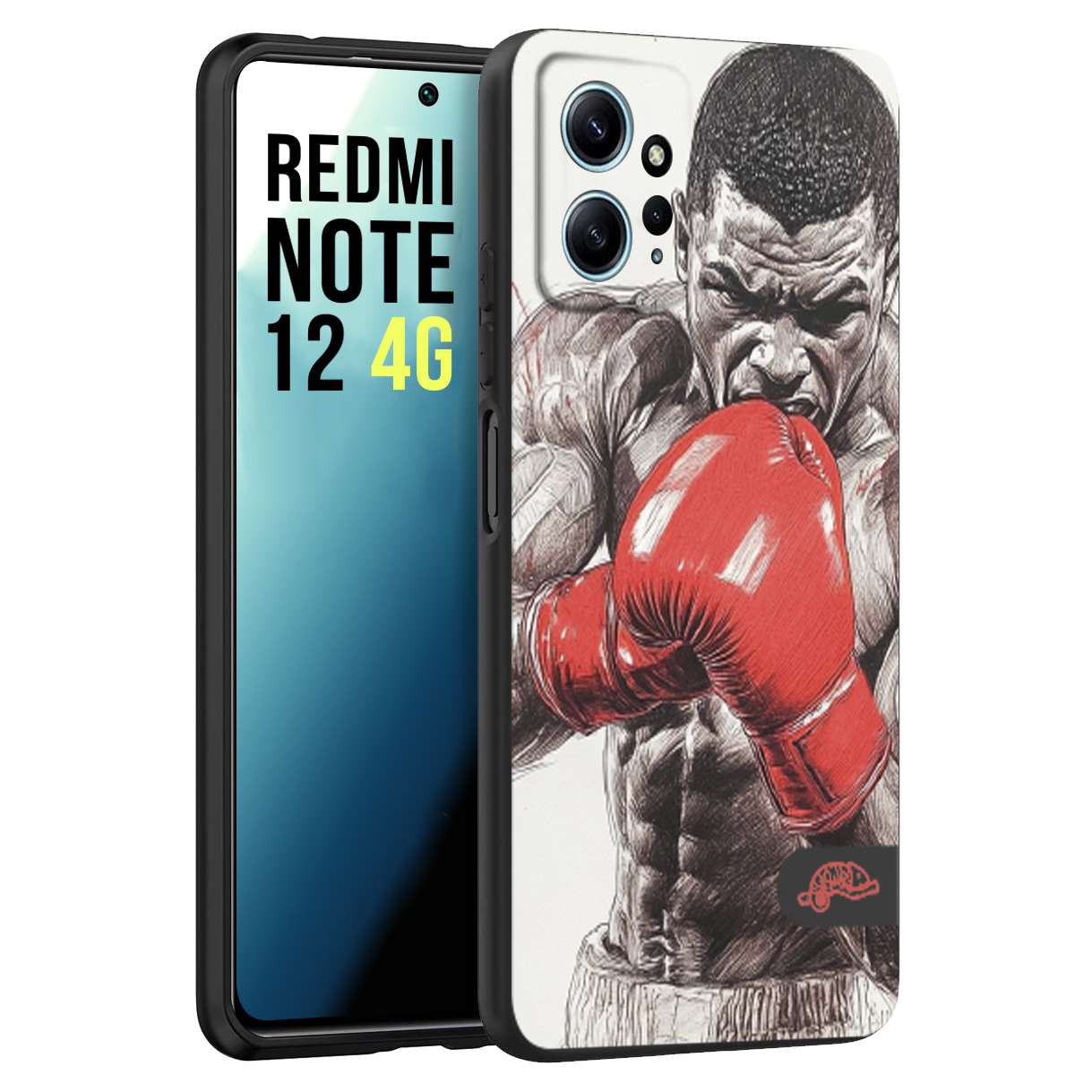 CUSTOMIZZA - Custodia cover nera morbida in tpu compatibile per Xiaomi Redmi Note 12 4G pugilato pugili disegno tattoo guantoni box pesi massimi gancio