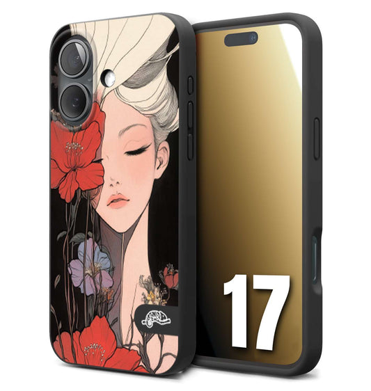 CUSTOMIZZA - Custodia cover nera morbida in tpu compatibile per iPhone 17 woman flower Fantasia Floreale Design Donna e Fiori, Retro Artistico