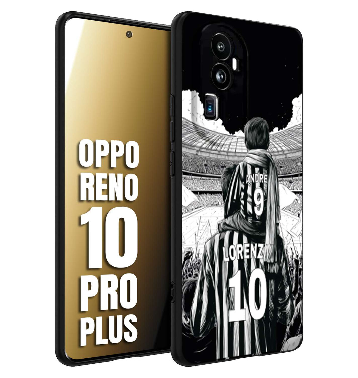 CUSTOMIZZA - Custodia cover nera morbida in tpu compatibile per Oppo Reno 10 PRO PLUS personalizzata calcio football nome e numero calciatori bianconeri bianca e nera