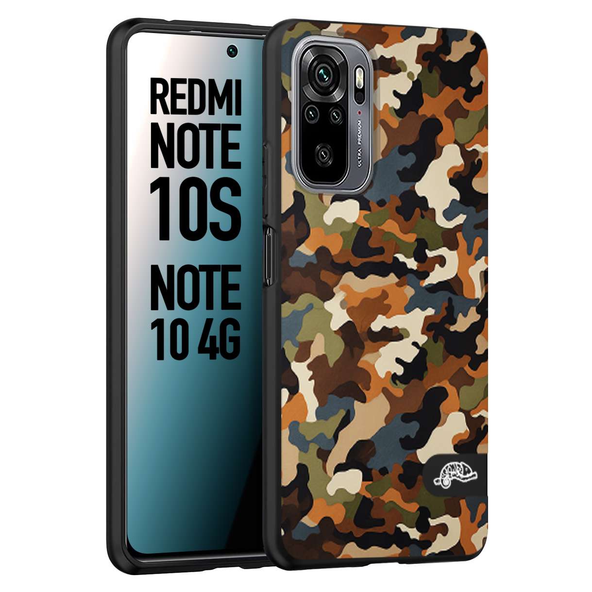 CUSTOMIZZA - Custodia cover nera morbida in tpu compatibile per Xiaomi Redmi Note 10S camouflage mimetico militare moderno blu marrone beige