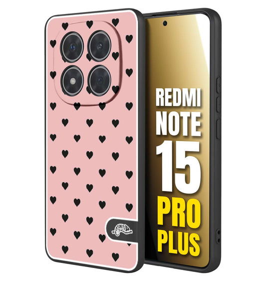 CUSTOMIZZA - Custodia cover nera morbida in tpu compatibile per Xiaomi Redmi Note 15 PRO PLUS cuori pois rosa donna pin up vintage