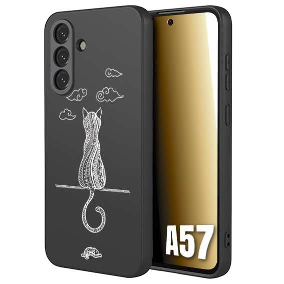 CUSTOMIZZA - Custodia cover nera morbida in tpu compatibile per Samsung A57 gatto mandala stilizzato gattino a rilievo soft touch donna bianca