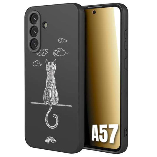 CUSTOMIZZA - Custodia cover nera morbida in tpu compatibile per Samsung A57 gatto mandala stilizzato gattino a rilievo soft touch donna bianca