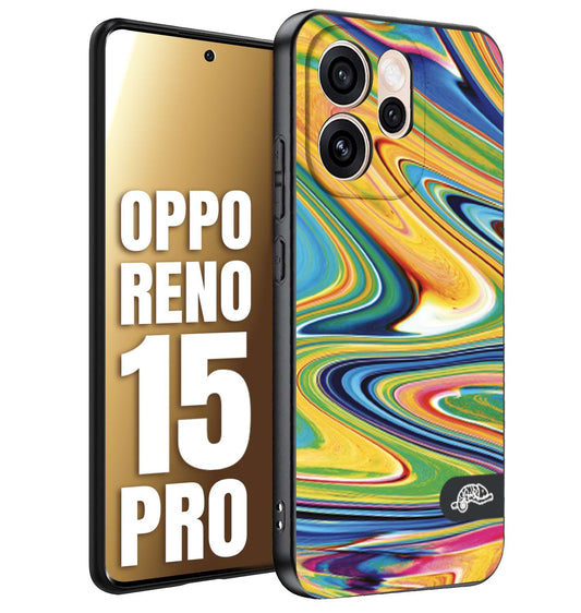 CUSTOMIZZA - Custodia cover nera morbida in tpu compatibile per Oppo Reno 15 PRO colorata fantasia vortice marmo arcobaleno gialla verde blu