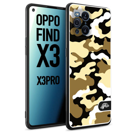 CUSTOMIZZA - Custodia cover nera morbida in tpu compatibile per Oppo Find X3 - Find X3 Pro 5G camouflage mimetico militare giallo desert brown