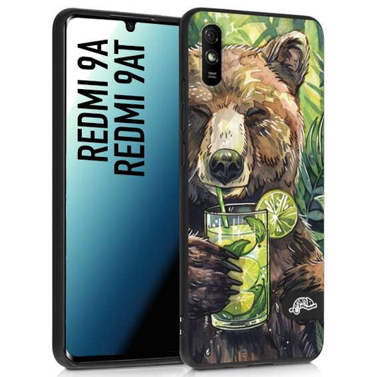 CUSTOMIZZA - Custodia cover nera morbida in tpu compatibile per Xiaomi Redmi 9A - 9AT fiori estate disegnata cocktails animali simpatici orso bear negroni