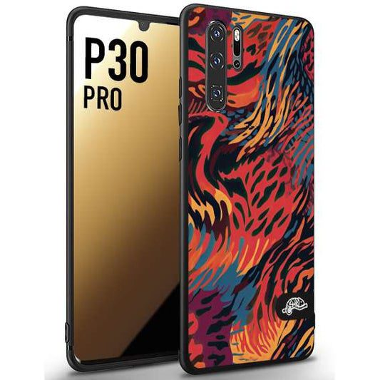 CUSTOMIZZA - Custodia cover nera morbida in tpu compatibile per Huawei P30 PRO leopardato maculato tigrato colorata fiamme rossa blu arancione