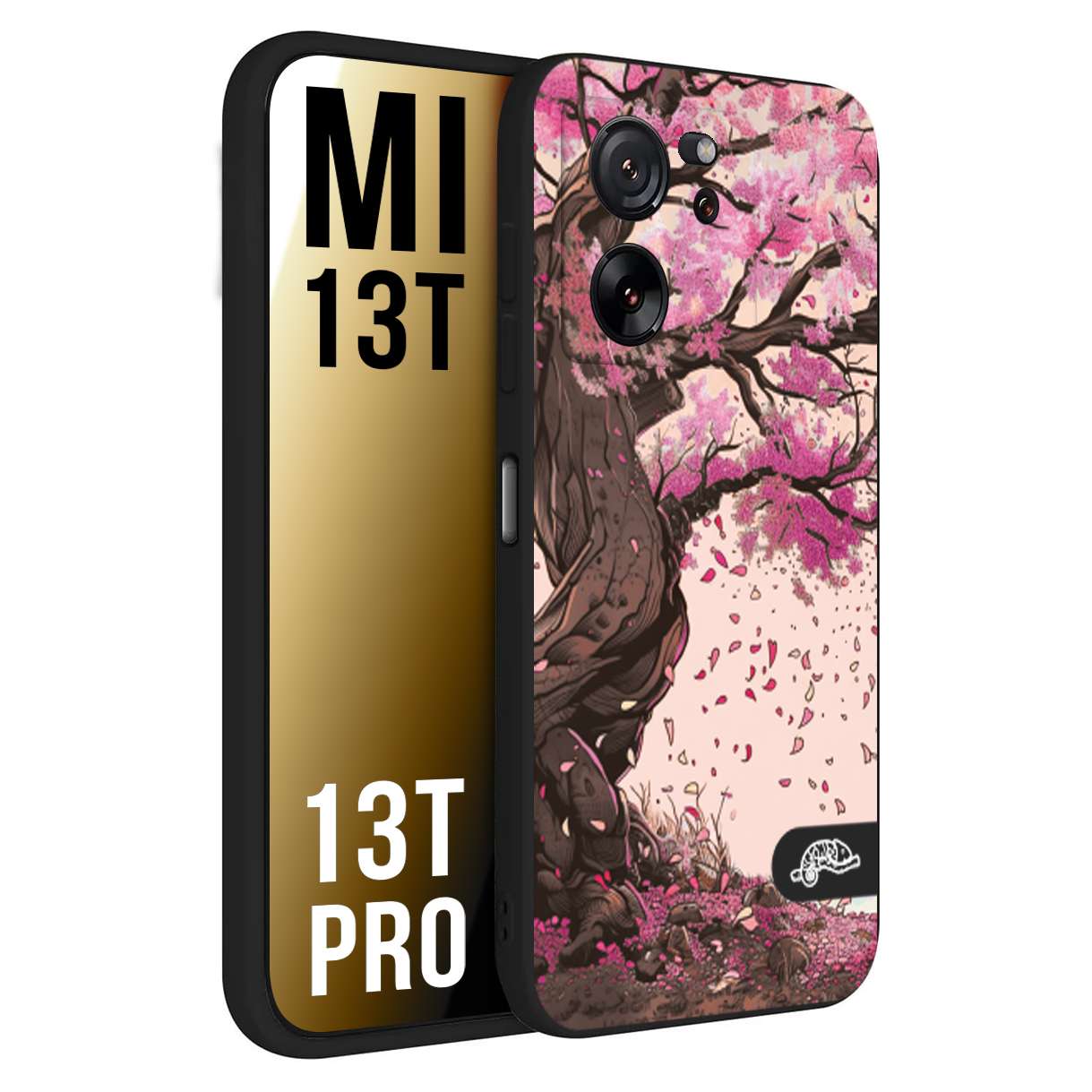 CUSTOMIZZA - Custodia cover nera morbida in tpu compatibile per Xiaomi 13T - 13T PRO giapponese colori morbidi fiori di ciliegio rosa disegnata