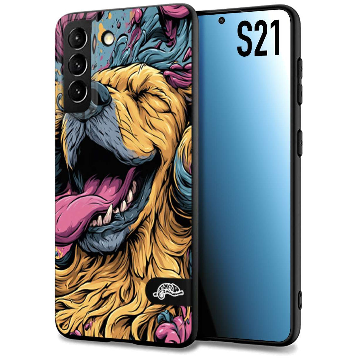 CUSTOMIZZA - Custodia cover nera morbida in tpu compatibile per Samsung S21 Golden Retriever illustrazione cane pop art cane street art cartone animato