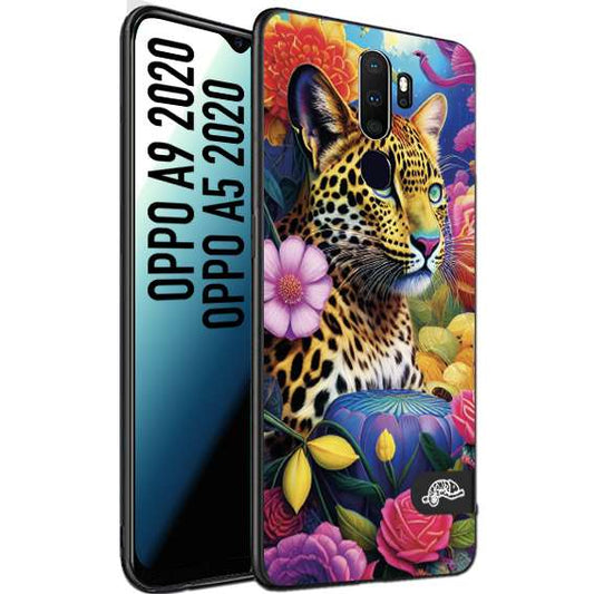 CUSTOMIZZA - Custodia cover nera morbida in tpu compatibile per Oppo A9 2020 - A5 2020 astratti donna flower fantasia leopardo ghepardo animali colorati