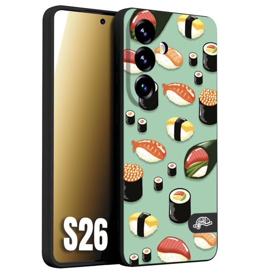CUSTOMIZZA - Custodia cover nera morbida in tpu compatibile per Samsung S26 sushi disegni giapponese nighiri acquamarina verde