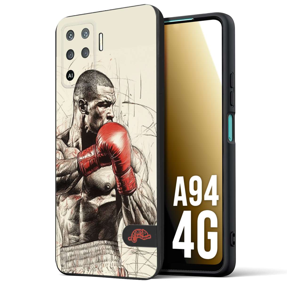 CUSTOMIZZA - Custodia cover nera morbida in tpu compatibile per Oppo A94 4G pugilato pugili disegno tattoo guantoni box sport ring