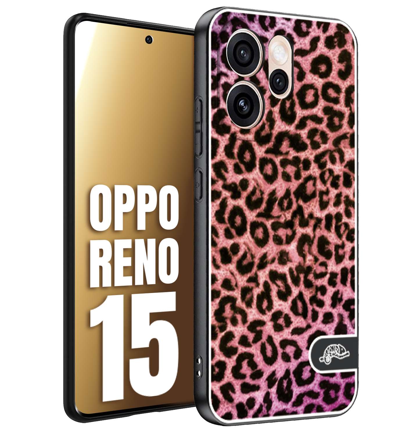 CUSTOMIZZA - Custodia cover nera morbida in tpu compatibile per Oppo Reno 15 leopardato maculato donna rosa leopard