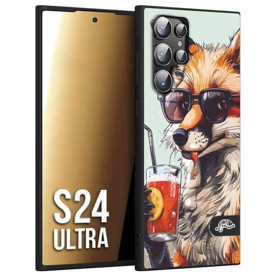 CUSTOMIZZA - Custodia cover nera morbida in tpu compatibile per Samsung S24 ULTRA estate disegnata cocktails animali simpatici fox volpe negroni