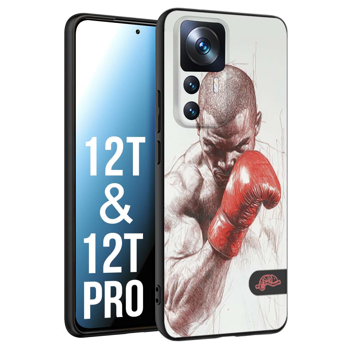 CUSTOMIZZA - Custodia cover nera morbida in tpu compatibile per Xiaomi 12T - 12T PRO pugilato pugili disegno tattoo guantoni box sport primo piano