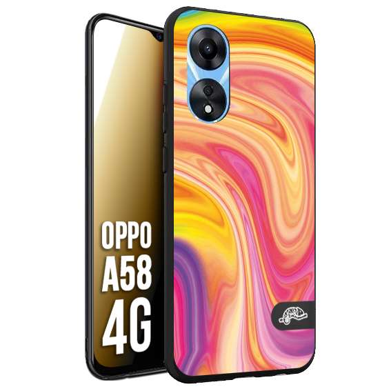 CUSTOMIZZA - Custodia cover nera morbida in tpu compatibile per Oppo A58 4G colorata fantasia vortice marmo onde rosa fucsia gialla
