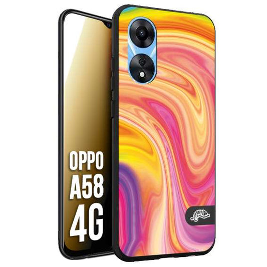 CUSTOMIZZA - Custodia cover nera morbida in tpu compatibile per Oppo A58 4G colorata fantasia vortice marmo onde rosa fucsia gialla