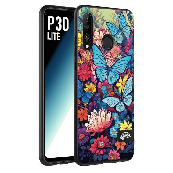 CUSTOMIZZA - Custodia cover nera morbida in tpu compatibile per Huawei P30 LITE farfalle butterfly moderno donna disegnate gialla blu rosa