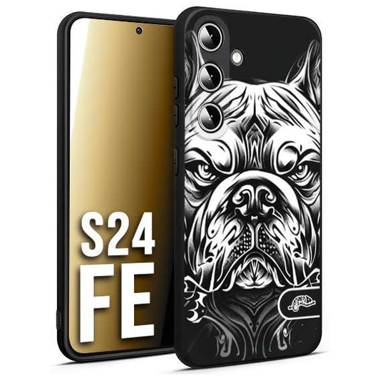 CUSTOMIZZA - Custodia cover nera morbida in tpu compatibile per Samsung S24 FE bulldog bianco a rilievo disegnato tattoo tatuaggio