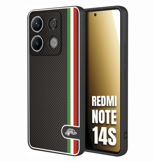 CUSTOMIZZA - Custodia cover nera morbida in tpu compatibile per Xiaomi Redmi Note 14S effetto fibra di carbonio bandiera Italia made in Italy