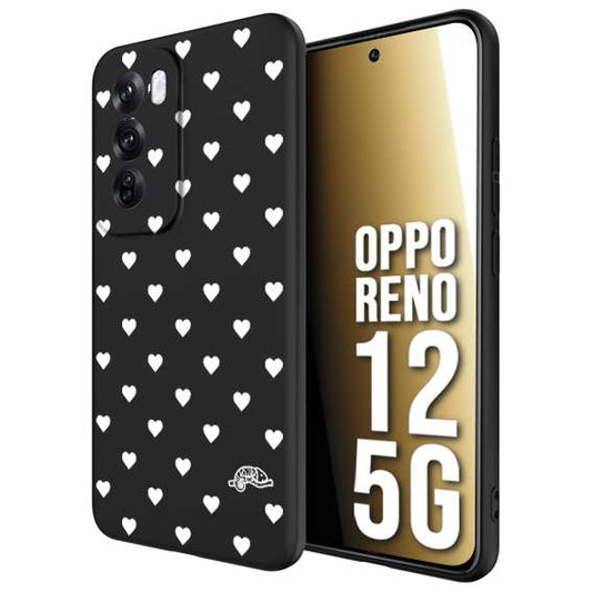 CUSTOMIZZA - Custodia cover nera morbida in tpu compatibile per Oppo Reno 12 5G cuori pois bianchi donna pin up vintage