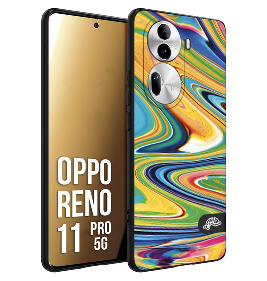 CUSTOMIZZA - Custodia cover nera morbida in tpu compatibile per Oppo Reno 11 PRO 5G colorata fantasia vortice marmo arcobaleno gialla verde blu