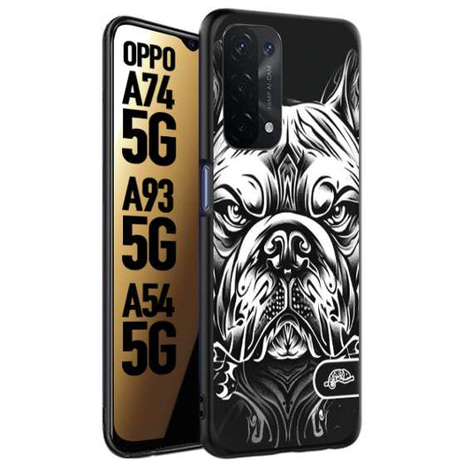 CUSTOMIZZA - Custodia cover nera morbida in tpu compatibile per Oppo A74 5G - A93 5G - A54 5G bulldog bianco a rilievo disegnato tattoo tatuaggio