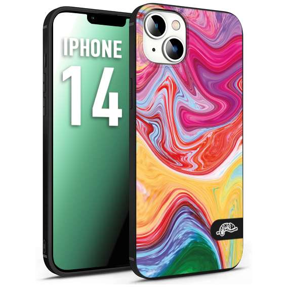 CUSTOMIZZA - Custodia cover nera morbida in tpu compatibile per iPhone 14 colorata fantasia vortice marmo onde verde fucsia gialla