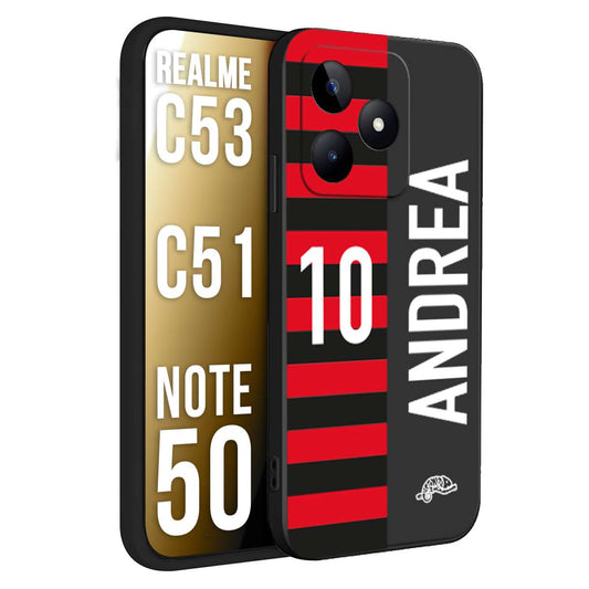 CUSTOMIZZA - Custodia cover nera morbida in tpu compatibile per Oppo Realme C53 - C51 - NOTE 50 personalizzata calcio football nome e numero calciatori rossonera