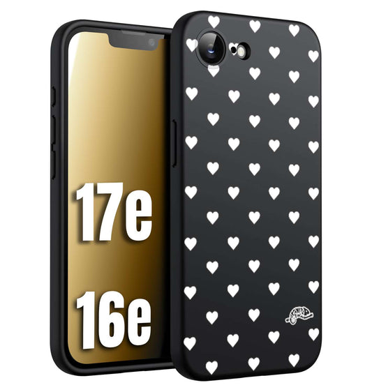CUSTOMIZZA - Custodia cover nera morbida in tpu compatibile per iPhone 16E - 17E cuori pois bianchi donna pin up vintage