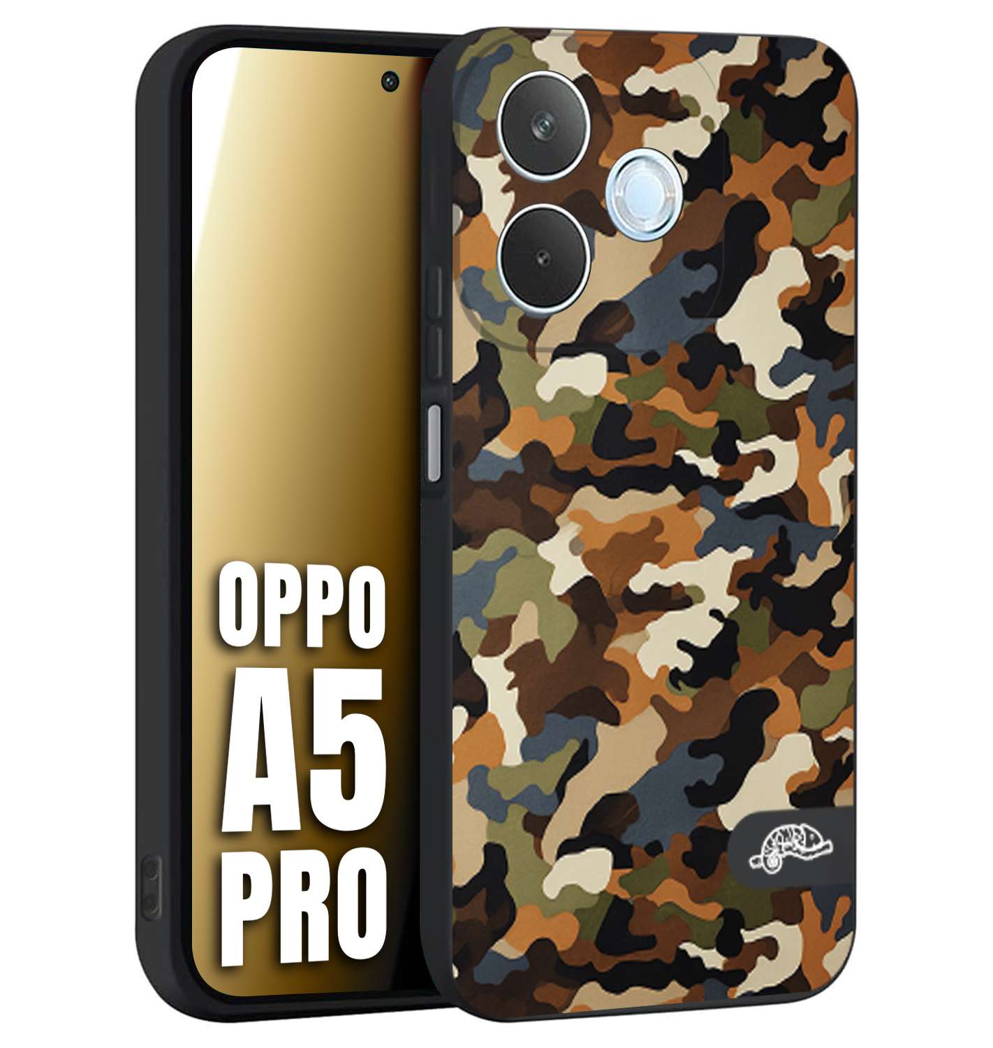 CUSTOMIZZA - Custodia cover nera morbida in tpu compatibile per Oppo A5 PRO camouflage mimetico militare moderno blu marrone beige