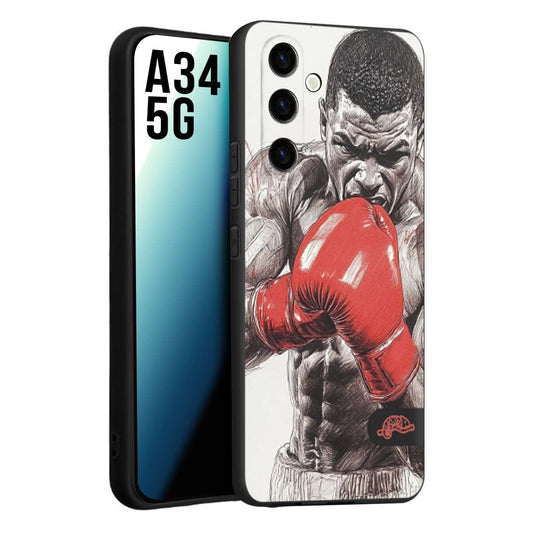 CUSTOMIZZA - Custodia cover nera morbida in tpu compatibile per Samsung A34 5G pugilato pugili disegno tattoo guantoni box pesi massimi gancio
