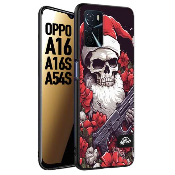 CUSTOMIZZA - Custodia cover nera morbida in tpu compatibile per Oppo A16 - A16S - A54S teschio natale santa claus fiori tattoo disegnato