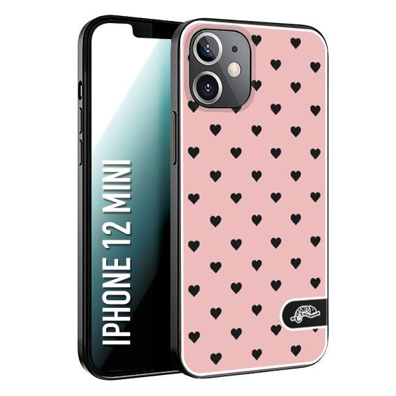 CUSTOMIZZA - Custodia cover nera morbida in tpu compatibile per iPhone 12 MINI cuori pois rosa donna pin up vintage