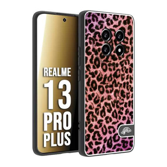 CUSTOMIZZA - Custodia cover nera morbida in tpu compatibile per Realme 13 PRO PLUS leopardato maculato donna rosa leopard