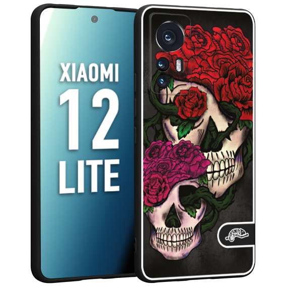 CUSTOMIZZA - Custodia cover nera morbida in tpu compatibile per Xiaomi 12 LITE teschi e rose rosse fucsia skull and roses