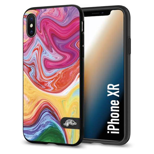CUSTOMIZZA - Custodia cover nera morbida in tpu compatibile per iPhone XR colorata fantasia vortice marmo onde verde fucsia gialla