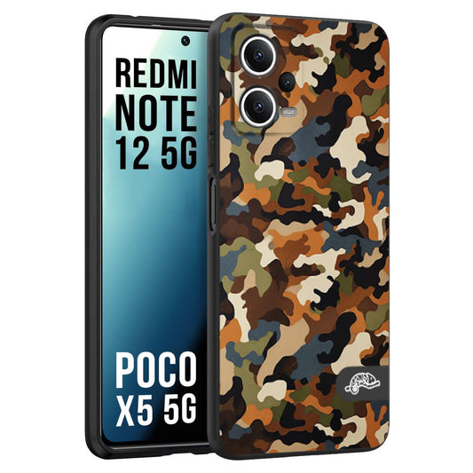 CUSTOMIZZA - Custodia cover nera morbida in tpu compatibile per Xiaomi Redmi Note 12 5G - POCO X5 5G camouflage mimetico militare moderno blu marrone beige